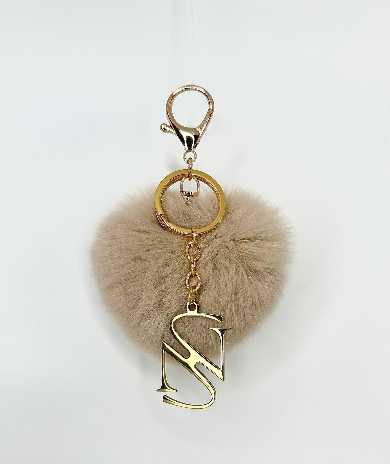 Porte-clé pompons beige